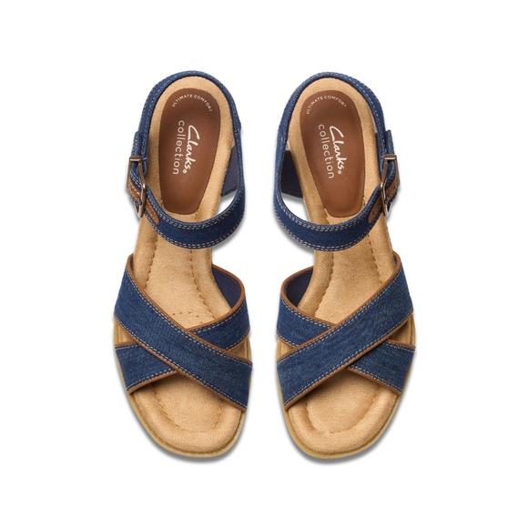 Womens Clarks Emmalae Iris Sandals, Dark Denim Leather. 26181666 - Picture 6 of 7